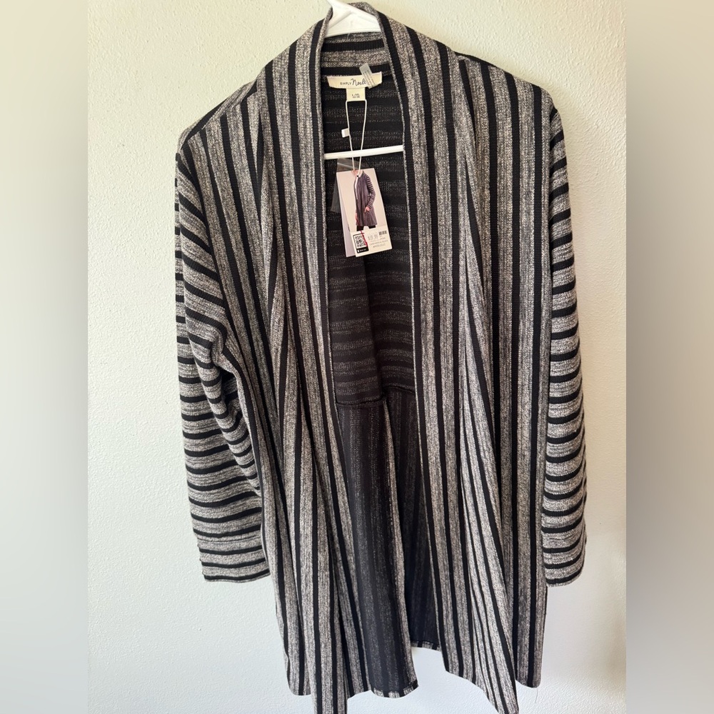 NWT Simply Noelle Gray and Black Striped Cardigan